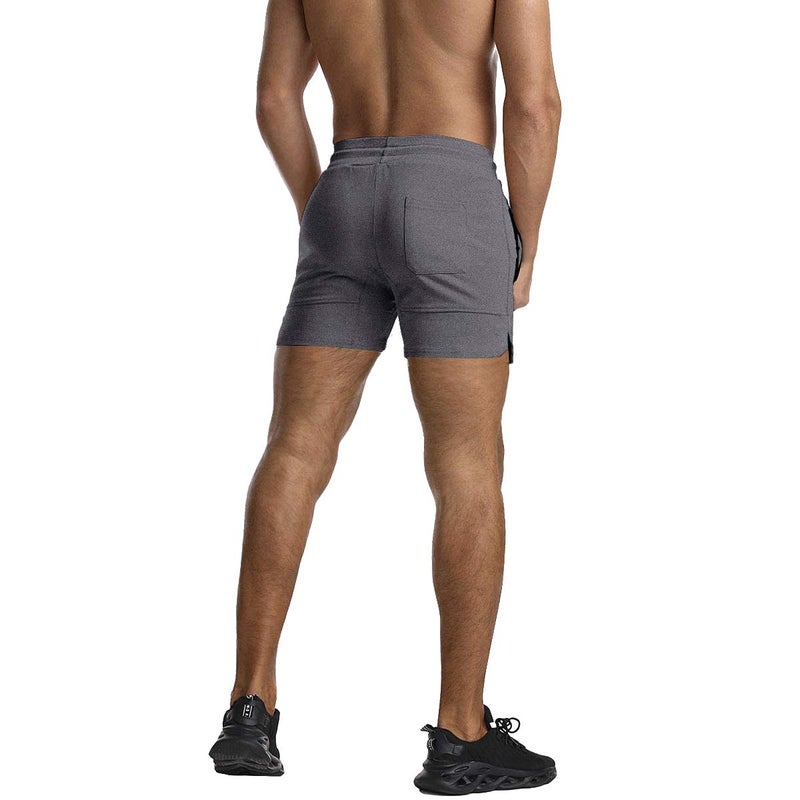 EVERWORTH Men's Solid Gym Workout Shorts Bodybuilding Running Fitted Training Jogging Short Pants with Zipper Pocket Grey XL - Image 3